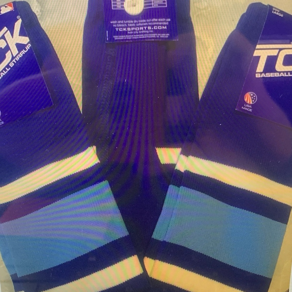 TCK Athletic Blue and White Striped Stirrups Socks Size 300 Large ( three pairs)